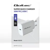 Ładowarka sieciowa Qoltec Super Quick PD USB-C 52375 - 1x USB-C, 20W, 5-12V, 1.67-3A, Biała