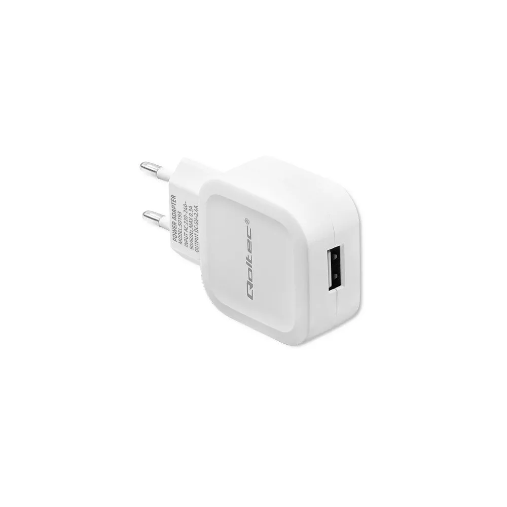 Ładowarka sieciowa Qoltec USB-A 50193 - 1x USB-A, 12W, 5V, 2.4A, Biała