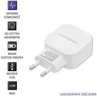 Ładowarka sieciowa Qoltec USB-A 50193 - 1x USB-A, 12W, 5V, 2.4A, Biała