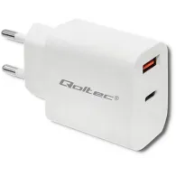 Ładowarka sieciowa Qoltec USB 51714 - 18W, 5-12V, 1.5-3A, USB-C PD, USB-A QC 3.0, Biała