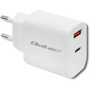 Ładowarka sieciowa Qoltec USB 51714 - 18W, 5-12V, 1.5-3A, USB-C PD, USB-A QC 3.0, Biała