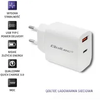 Ładowarka sieciowa Qoltec USB 51714 - 18W, 5-12V, 1.5-3A, USB-C PD, USB-A QC 3.0, Biała
