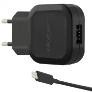 Ładowarka sieciowa Qoltec USB 50184 - 12W, 5V, 2.4A, USB-A, Kabel USB-A do USB-C, Czarna