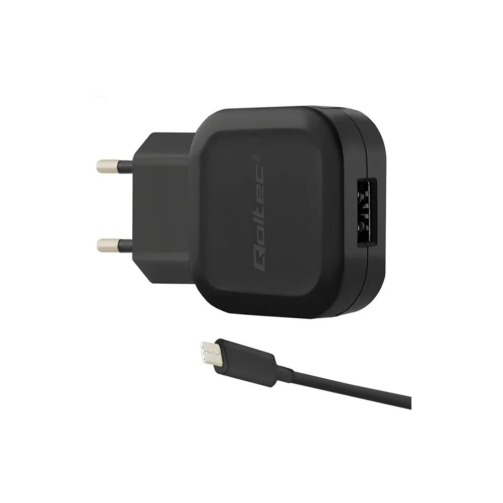 Ładowarka sieciowa Qoltec USB 50184 - 12W, 5V, 2.4A, USB-A, Kabel USB-A do USB-C, Czarna