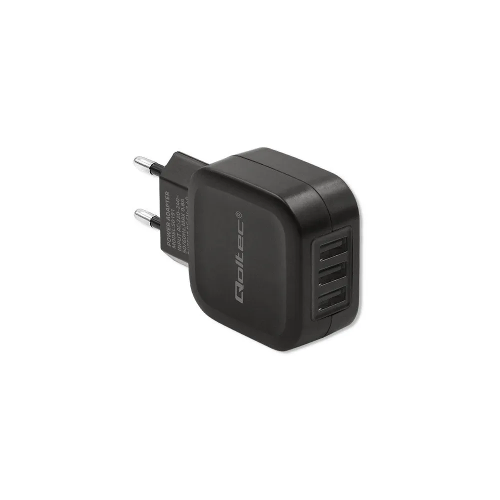 Ładowarka sieciowa Qoltec USB 50191 - 17W, 5V, 3.4A, 3x USB-A, Czarna