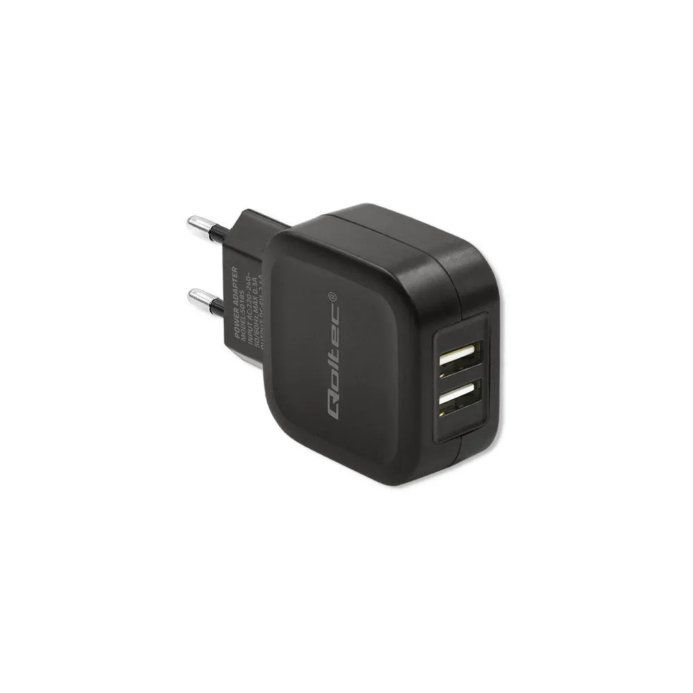 Ładowarka sieciowa Qoltec 50185 - 12W, 5V, 2.4A, 2x USB-A, Czarna