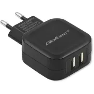 Ładowarka sieciowa Qoltec 50185 - 12W, 5V, 2.4A, 2x USB-A, Czarna