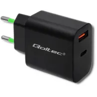 Ładowarka sieciowa Qoltec USB 51713 - 18W, 5-12V, 1.5-3A, USB-C PD, USB-A QC 3.0, Czarna