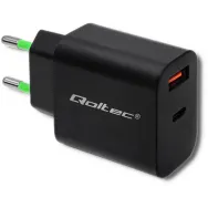 Ładowarka sieciowa Qoltec USB 51713 - 18W, 5-12V, 1.5-3A, USB-C PD, USB-A QC 3.0, Czarna
