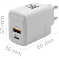Ładowarka sieciowa Qoltec 35W GaN 51824 - 5-20V, 1.5-3A, 1x USB-C PD, 1x USB-A QC 3.0, Biała
