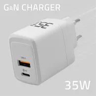 Ładowarka sieciowa Qoltec 35W GaN 51824 - 5-20V, 1.5-3A, 1x USB-C PD, 1x USB-A QC 3.0, Biała