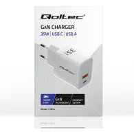 Ładowarka sieciowa Qoltec 35W GaN 51824 - 5-20V, 1.5-3A, 1x USB-C PD, 1x USB-A QC 3.0, Biała