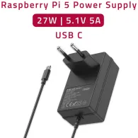 Ładowarka sieciowa Qoltec Super FAST PD 51830 - 27W, 5-12V, 1.8-5A, USB-C, Czarny, do Raspberry PI 5