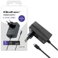 Ładowarka sieciowa Qoltec Super FAST PD 51830 - 27W, 5-12V, 1.8-5A, USB-C, Czarny, do Raspberry PI 5