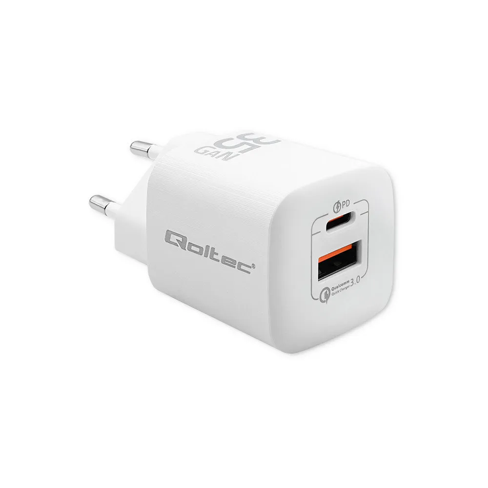 Ładowarka sieciowa 35W GaN ULTRA 50763 - 5-20V, 2.25-3A, 1x USB-C PD, 1x USB-A QC 3.0, Biała