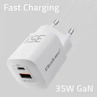 Ładowarka sieciowa 35W GaN ULTRA 50763 - 5-20V, 2.25-3A, 1x USB-C PD, 1x USB-A QC 3.0, Biała