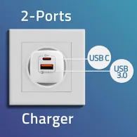 Ładowarka sieciowa 35W GaN ULTRA 50763 - 5-20V, 2.25-3A, 1x USB-C PD, 1x USB-A QC 3.0, Biała
