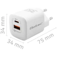 Ładowarka sieciowa 35W GaN ULTRA 50763 - 5-20V, 2.25-3A, 1x USB-C PD, 1x USB-A QC 3.0, Biała