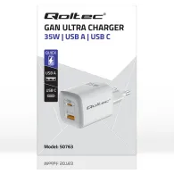 Ładowarka sieciowa 35W GaN ULTRA 50763 - 5-20V, 2.25-3A, 1x USB-C PD, 1x USB-A QC 3.0, Biała