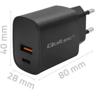 Ładowarka sieciowa Qoltec GaN POWER PRO 52377 - 30W, 5-20V, 1.5-3A, 1x USB-C, 1x USB-A, Czarna