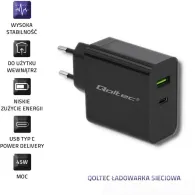 Ładowarka sieciowa Qoltec 42W 51717 - 5-20V, 2.25-3A, USB-C PD, USB-A, Czarna