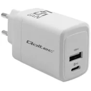 Ładowarka sieciowa Qoltec 45W GaN 51825 - 5-20V, 1.5-3A, 1x USB-C PD, 1x USB-A QC 3.0, Biała