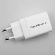 Ładowarka sieciowa Qoltec 45W GaN 51825 - 5-20V, 1.5-3A, 1x USB-C PD, 1x USB-A QC 3.0, Biała