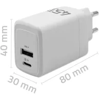 Ładowarka sieciowa Qoltec 45W GaN 51825 - 5-20V, 1.5-3A, 1x USB-C PD, 1x USB-A QC 3.0, Biała