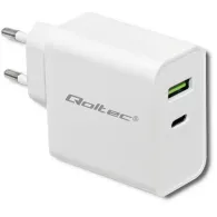 Ładowarka sieciowa Qoltec 42W 51718 - 5-20V, 2.4-3A, USB-C PD, USB-A, Biała