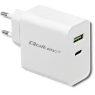 Ładowarka sieciowa Qoltec 42W 51718 - 5-20V, 2.4-3A, USB-C PD, USB-A, Biała