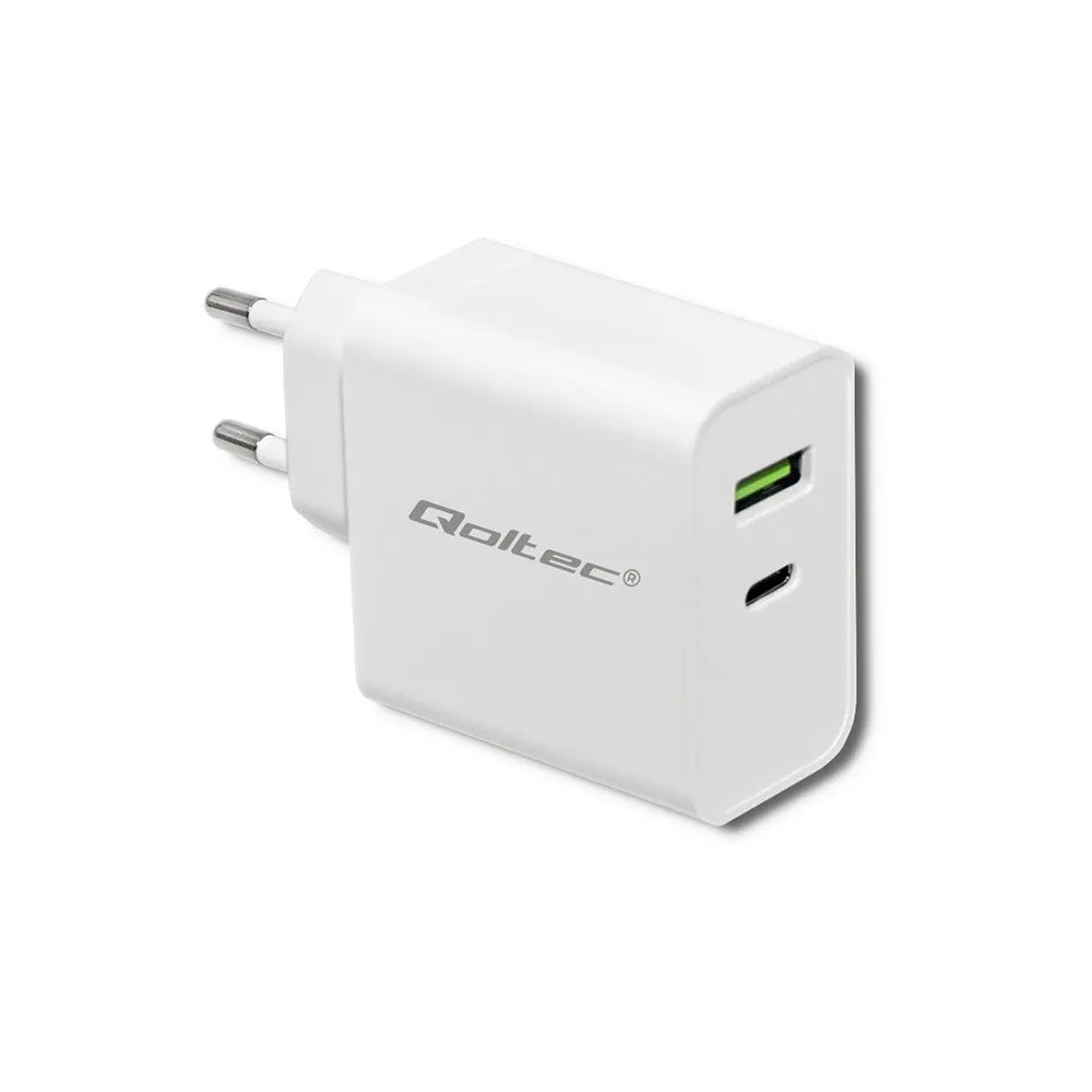 Ładowarka sieciowa Qoltec 42W 51718 - 5-20V, 2.4-3A, USB-C PD, USB-A, Biała