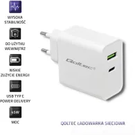 Ładowarka sieciowa Qoltec 42W 51718 - 5-20V, 2.4-3A, USB-C PD, USB-A, Biała