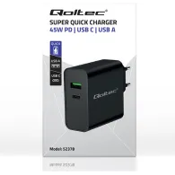 Ładowarka sieciowa Qoltec Super Quick PD 52378 - 45W, 1x USB-C, 1x USB-A, 5-20V, 2.25-3A, Czarna
