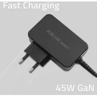 Ładowarka sieciowa Qoltec GaN POWER PRO 52385 - 45W, 1x USB-C, 5-20V, 2.25-3A, Czarna