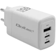 Ładowarka sieciowa Qoltec 65W GaN 51822 - 5-20V, 3-3.35A, 2x USB-C PD, 1x USB-A QC 3.0, Biała