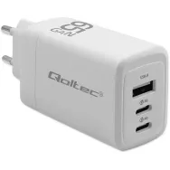 Ładowarka sieciowa Qoltec 65W GaN 51822 - 5-20V, 3-3.35A, 2x USB-C PD, 1x USB-A QC 3.0, Biała