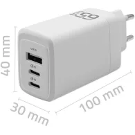 Ładowarka sieciowa Qoltec 65W GaN 51822 - 5-20V, 3-3.35A, 2x USB-C PD, 1x USB-A QC 3.0, Biała