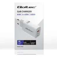 Ładowarka sieciowa Qoltec 65W GaN 51822 - 5-20V, 3-3.35A, 2x USB-C PD, 1x USB-A QC 3.0, Biała