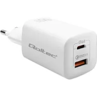 Ładowarka sieciowa Qoltec 65W GaN ULTRA 50765 - 5-20V, 2.25-3.25A, 1x USB-C PD, 1x USB-A QC 3.0, Biała