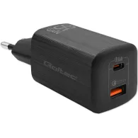 Ładowarka sieciowa Qoltec 65W GaN ULTRA 50766 - 5-20V, 2.25-3.25A, 1x USB-C PD, 1x USB-A QC 3.0, Czarna