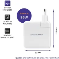Ładowarka sieciowa Qoltec FAST 96W 51709 - 5-20V, 3-4.7A, USB-C PD, Biała