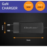 Ładowarka sieciowa Qoltec 90W GaN Super Fast 52420 - 5-20V, 3-4.5A, USB-C 3.1, Czarna
