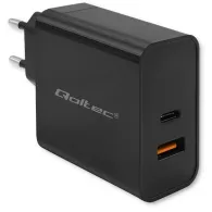 Ładowarka sieciowa Qoltec Super Quick PD 52381 - 1x USB-C, 1x USB-A, 90W, 5-20V, 2.4-4.35A, Czarna