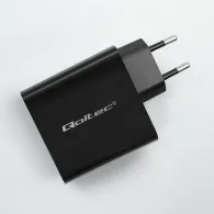Ładowarka sieciowa Qoltec Super Quick PD 52381 - 1x USB-C, 1x USB-A, 90W, 5-20V, 2.4-4.35A, Czarna