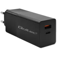 Ładowarka sieciowa Qoltec GaN POWER PRO 52382 - 1x USB-C, 1x USB-A, 100W, 5-20V, 1.5-5A, PD, Czarna