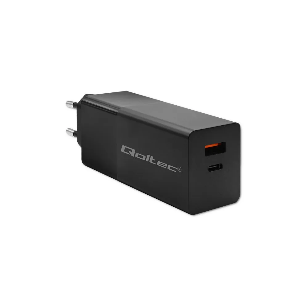 Ładowarka sieciowa Qoltec GaN POWER PRO 52382 - 1x USB-C, 1x USB-A, 100W, 5-20V, 1.5-5A, PD, Czarna