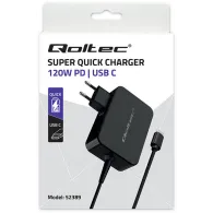 Szybka Ładowarka Qoltec PD 120W Turbo 52389 - 5-28V, 3-4.5A, USB-C, Czarna