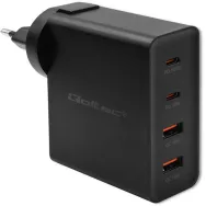Ładowarka sieciowa Qoltec GaN POWER PRO 52383 - 130W, 2x USB-C, 2x USB-A, 5-20V, 1.5-5A, PD, Czarna