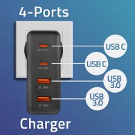 Ładowarka sieciowa Qoltec GaN POWER PRO 52383 - 130W, 2x USB-C, 2x USB-A, 5-20V, 1.5-5A, PD, Czarna