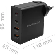 Ładowarka sieciowa Qoltec GaN POWER PRO 52383 - 130W, 2x USB-C, 2x USB-A, 5-20V, 1.5-5A, PD, Czarna